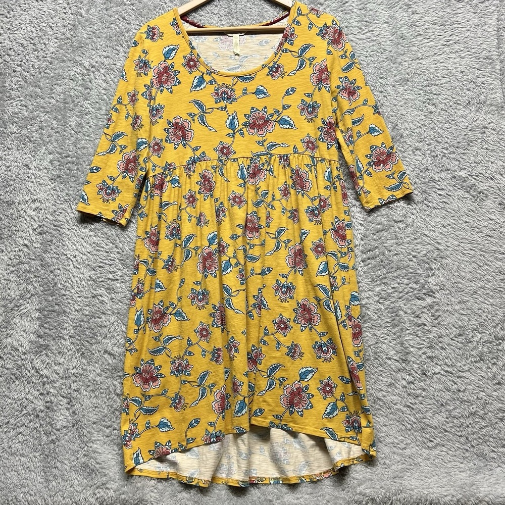 Matilda Jane Dress Womens Large Yellow Floral 3/4 Sleeve‎ Cottagecore Prairie
